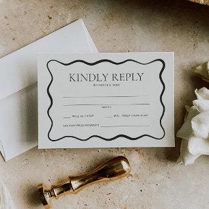 Charcoal Wavy Border Wedding RSVP Kaartje