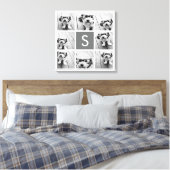 Charcoal White 8 Photo Collage Custom Monogram Canvas Afdruk (Insitu (Slaapkamer))