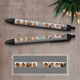 Charcoal White 8 Photo Collage Custom Monogram Zwarte Inkt Pen