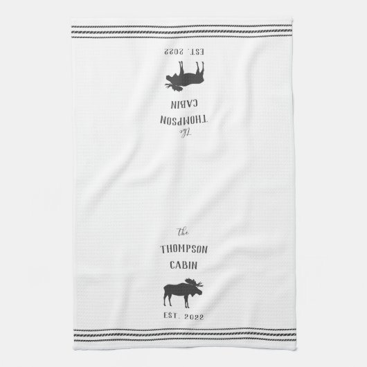 Charcoal & White Rustic Moose Personalized Theedoek (Verticaal)