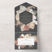Charcoal Wreath Pampas Grass Floral Cream Wedding All In One Uitnodiging (Binnen)