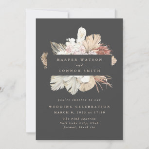 Charcoal Wreath Pampas Grass Floral Cream Wedding Kaart