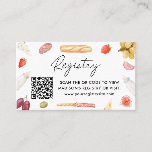 Charcuterie Baby Registry QR Code Informatiekaartje (Voorkant)