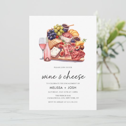 Charcuterie Board Wine & Cheese Engagement Party Kaart (Staand voorkant)