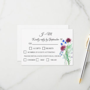 Chardon Floral écossais Watercolor Wedding RSVP