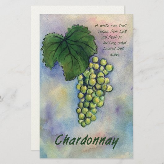 Chardonnay Vins Raisins & Description Papeterie (Devant / Derrière)