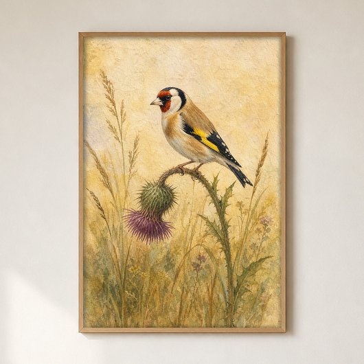 Chardonneret sur une affiche aquarelle chardon