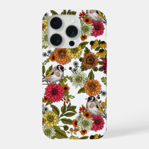Chardonnerets et fleurs