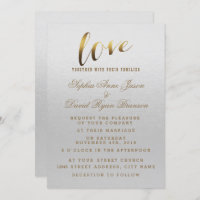 Charge Gold Foil Grunge Gray Wedding Invitation