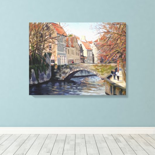 Charge Old Bridge over Kanaal in Schilderachtig Br Canvas Afdruk (Insitu (Houten vloer))