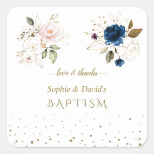 Charge Pink Blue Gold Flowers Twins Baptism Vierkante Sticker