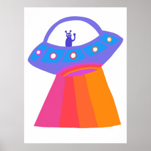 Charge Space Aliens Martians UFO Cute Poster