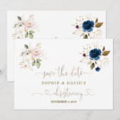 Charge Twins Pink Blue Floral Gold Christening Save The Date (Voorkant / Achterkant)