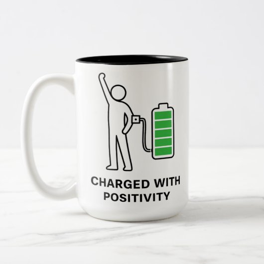 Charged With Positivity Mug ☕🔋 | Funny Motivation (Gauche)
