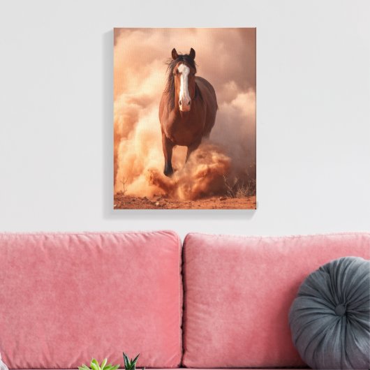 Charging Horse Dust Storm Sunset Art Canvas Afdruk (Insitu (Woonkamer))