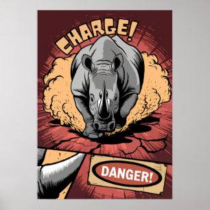 Charging Rhino Comic - Wilde kracht en gevaar Poster