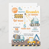 Chariots de construction invitation d'anniversaire (Devant / Derrière)