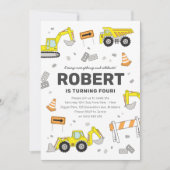 Chariots de construction Invitation de fête d'anni (Devant)