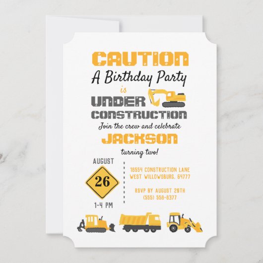 Chariots de construction Invitation de fête d'anni (Devant)