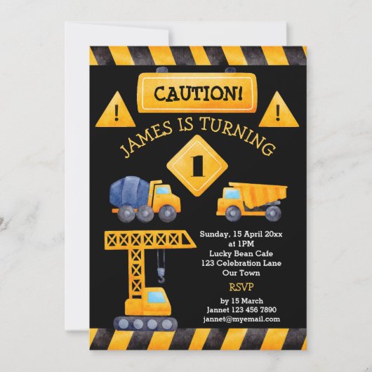 Chariots de construction invitation fête d'anniver (Devant)