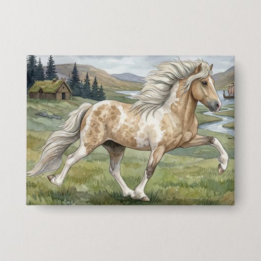 Charismatic Pinto Icelandic Mare watercolor Button (Voorkant)