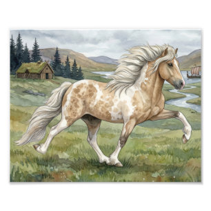 Charismatische Pinto IJslandse Merrie aquarel Foto Afdruk
