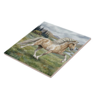 Charismatische Pinto IJslandse Merrie aquarel Tegeltje