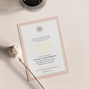 CHARITY BALL modern elegant logo blush roze goud Folie Uitnodiging