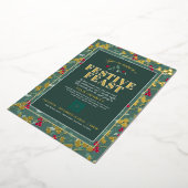 Charity Festive Feast green gold met kerst Folie Uitnodiging (Gedraaid)