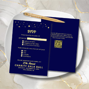 Charity Fundraiser Gala Event Navy Blue Gold RSVP Kaartje