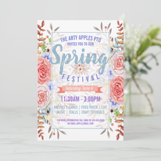 Charity fundraiser PTA PTO Spring festival nodigt Kaart (Staand voorkant)