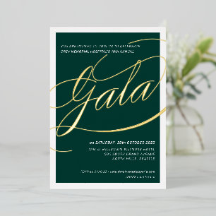 CHARITY GALA elegante kalligrafie donkergroen goud Folie Uitnodiging