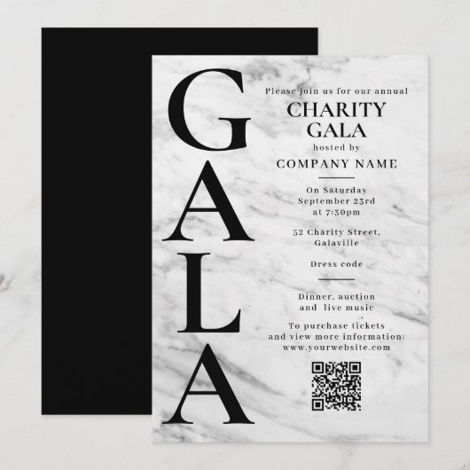 Charity Gala Fundraising Event QR Code Marble Kaart (Voorkant / Achterkant)