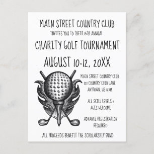 Charity Golf Tournament Sporting Event Ball Clubs Uitnodiging Briefkaart