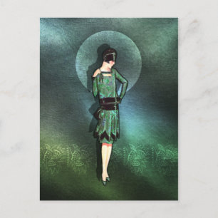 Charla - Mode van 1920 in Sage, Green en Aqua Briefkaart
