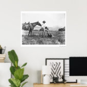 Charles Belden met paard en schedel. Poster (Thuiskantoor)