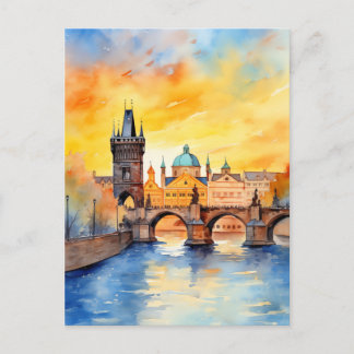 Charles Bridge Praag Zonsondergang Aquarel Briefkaart