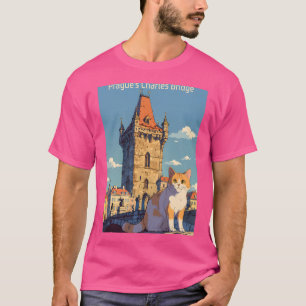 Charles Bridge Prague Dreams Kat Poster 80s Anime T-shirt