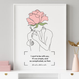 Charles Bukowski Pink Rose Line Art Love Quotes Poster