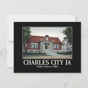 Charles City Iowa, bibliotheek, Vintage geïnspiree Briefkaart