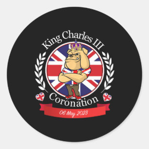 Charles Coronation Engelse buldog in een kroon Ronde Sticker
