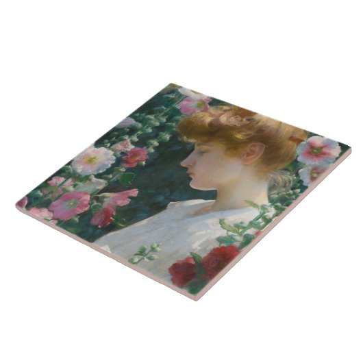 Charles Courtney Curran Hollyhocks en Sunlight Tegeltje (Zijkant)