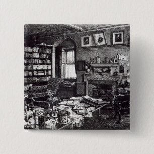 Charles Darwin's studie in Down House, 1882 Vierkante Button 5,1 Cm