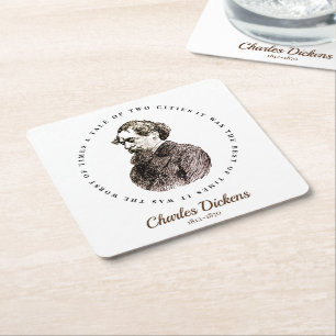 Charles Dickens Portrait en Quote Vierkante Kartonnen Onderzetter