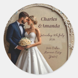 Charles en Amanda bruiloft ingewikkeld kunstontwer Ronde Sticker