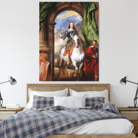 Charles I op Horseback van Van Dyck Canvas Afdruk (Insitu (Slaapkamer))