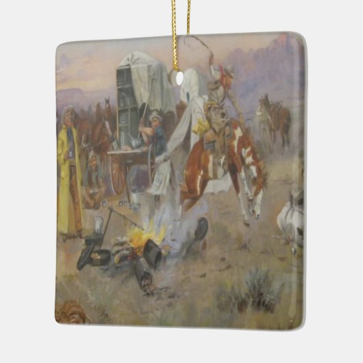 Charles M Russell - Bronc in Koe Camp Keramisch Ornament (Links)