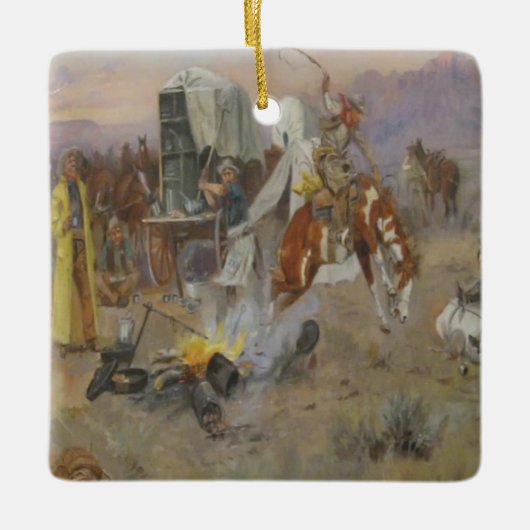 Charles M Russell - Bronc in Koe Camp Keramisch Ornament (Voorkant)