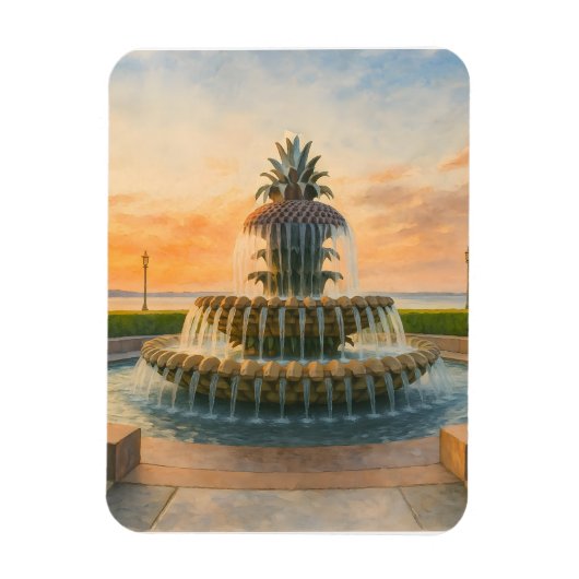Charleston ananas fontein Waterverf zonsondergang Magneet (Verticaal)