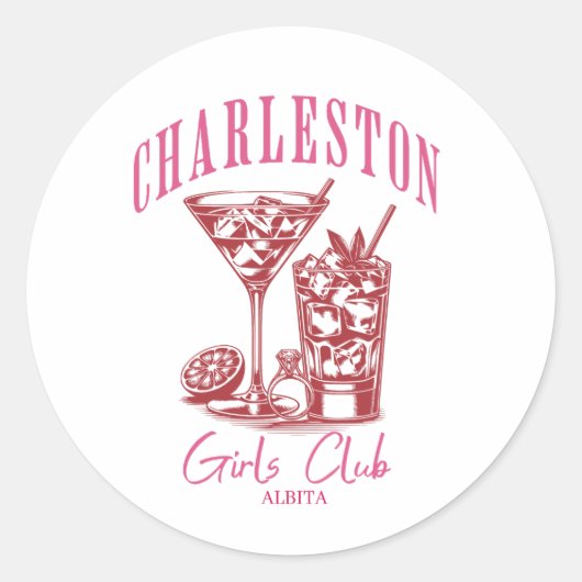 Charleston Bachelorette cocktail Ronde Sticker (Voorkant)